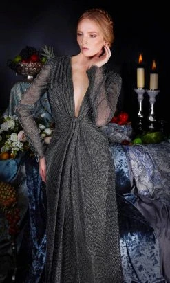 Janique 210922 - Long Sleeve Plunging V-neck Evening Dress 7 Janique 210922 - Long Sleeve Plunging V-neck Evening Dress