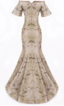 Janique 2941 - Off-shoulder Straight Across Neck Evening Dress