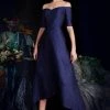 Janique - 61022 Off Shoulder Jacquard High Low A-line Dress 1 Janique - 61022 Off Shoulder Jacquard High Low A-line Dress
