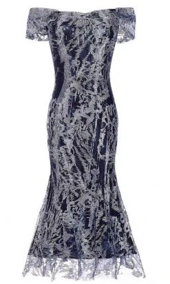 Janique - 62122 Tea Length Embroidered Lace Ombre Dress