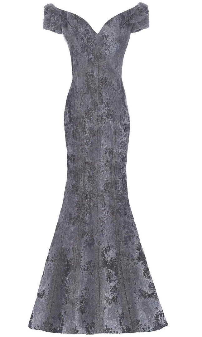 Janique - 66721 Ruched Cap Sleeve Jacquard Mermaid Gown 8 Janique - 66721 Ruched Cap Sleeve Jacquard Mermaid Gown