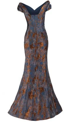 Janique - 66721 Ruched Cap Sleeve Jacquard Mermaid Gown 14 Janique - 66721 Ruched Cap Sleeve Jacquard Mermaid Gown