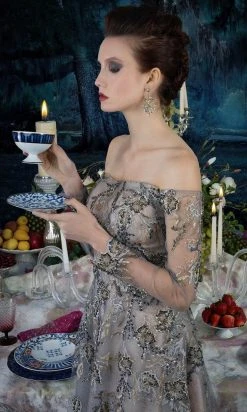 Janique 71122 - Long Sleeve Off-shoulder Evening Dress