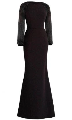 Janique BSH-001 - Long Sleeves Bateau Neck Formal Dress