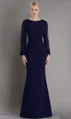Janique BSH-001 - Long Sleeves Bateau Neck Formal Dress