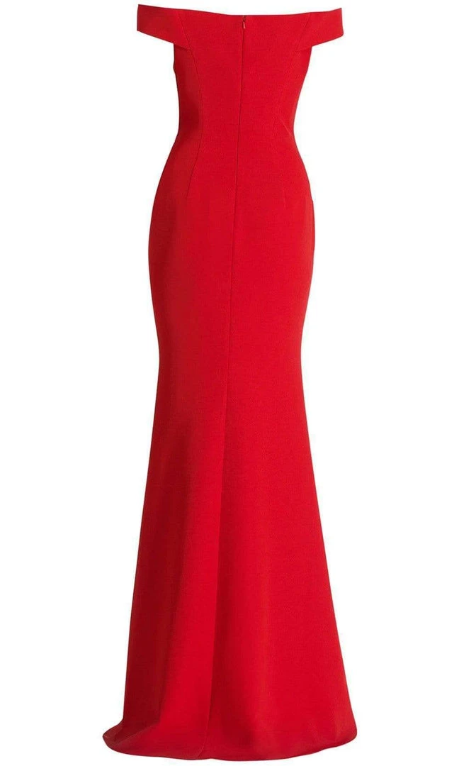 Janique - C1870 Ruffled Off-Shoulder Sheath Dress In Red 6 Janique - C1870 Ruffled Off-Shoulder Sheath Dress In Red