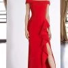 Janique - C1870 Ruffled Off-Shoulder Sheath Dress In Red 1 Janique - C1870 Ruffled Off-Shoulder Sheath Dress In Red