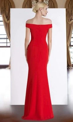 Janique - C1870 Ruffled Off-Shoulder Sheath Dress In Red 11 Janique - C1870 Ruffled Off-Shoulder Sheath Dress In Red