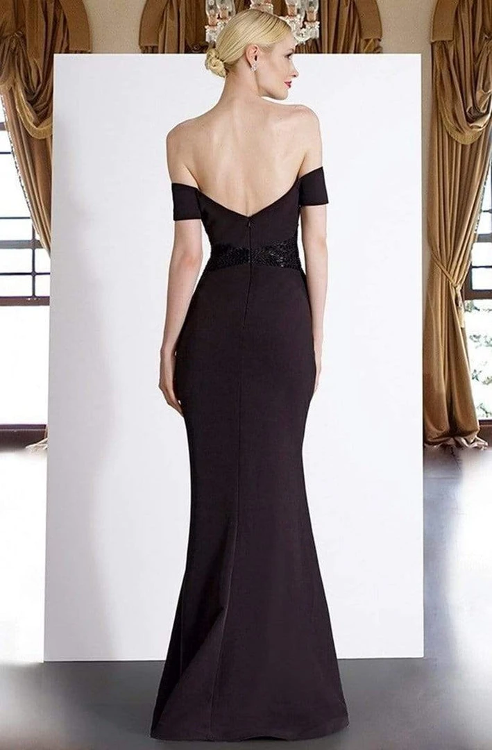 Janique - JA3026 Off-Shoulder Crepe Evening Dress In Black 4 Janique - JA3026 Off-Shoulder Crepe Evening Dress In Black