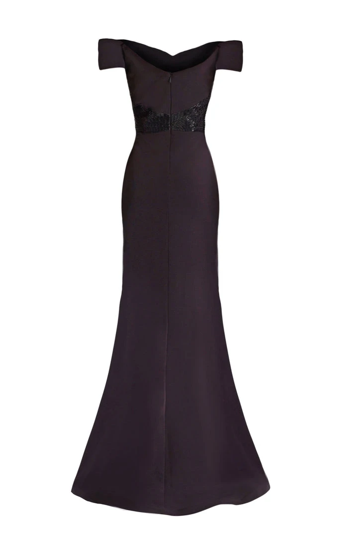 Janique - JA3026 Off-Shoulder Crepe Evening Dress In Black 5 Janique - JA3026 Off-Shoulder Crepe Evening Dress In Black