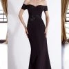 Janique - JA3026 Off-Shoulder Crepe Evening Dress In Navy 1 Janique - JA3026 Off-Shoulder Crepe Evening Dress In Navy