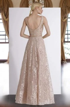 Janique - W2309 Beaded Lace A-Line Evening Gown