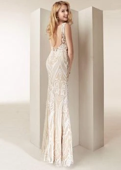 Jasz Couture - 6235 Illusion Bateau Intricate Sequined Sheath Gown