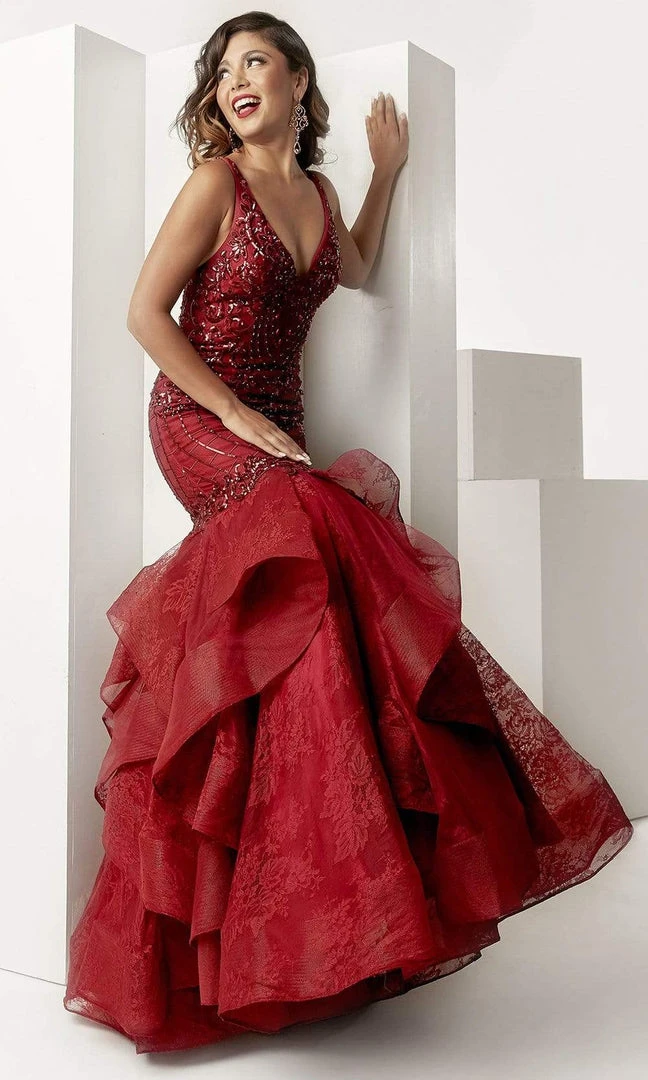Jasz Couture - 6258 Sequined Plunging Lace Tiered Mermaid Gown 3 Jasz Couture - 6258 Sequined Plunging Lace Tiered Mermaid Gown