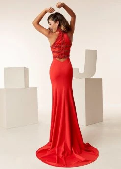 Jasz Couture - 6267 Beaded High Halter Neck Sheath Gown