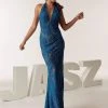 Jasz Couture - 6285 Beaded Halter V-neck Sheath Dress