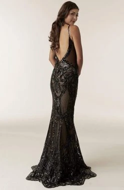 Jasz Couture - 6302 Embellished Illusion Halter Sheath Dress