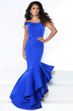 Jasz Couture - 6408 Off Shoulder Tiered Ruffle Mermaid Gown