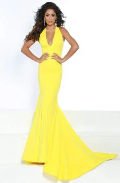 Jasz Couture - 6414 Beaded Deep Halter V-neck Jersey Mermaid Dress