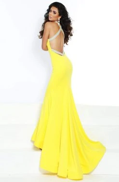 Jasz Couture - 6414 Beaded Deep Halter V-neck Jersey Mermaid Dress