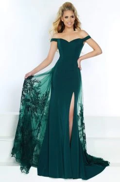 Jasz Couture - 6461 Off-Shoulder Lace Appliques Sheath Dress