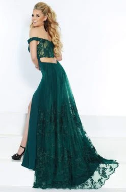 Jasz Couture - 6461 Off-Shoulder Lace Appliques Sheath Dress