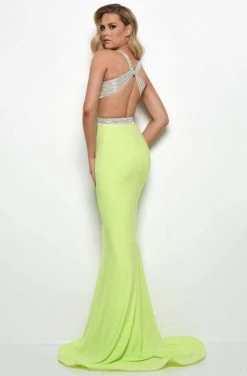 Jasz Couture - 7032 Embellished Deep V-neck Trumpet Dress