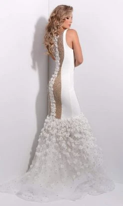 Jasz Couture - 7202 Plunging Neck Floral Applique Mermaid Gown