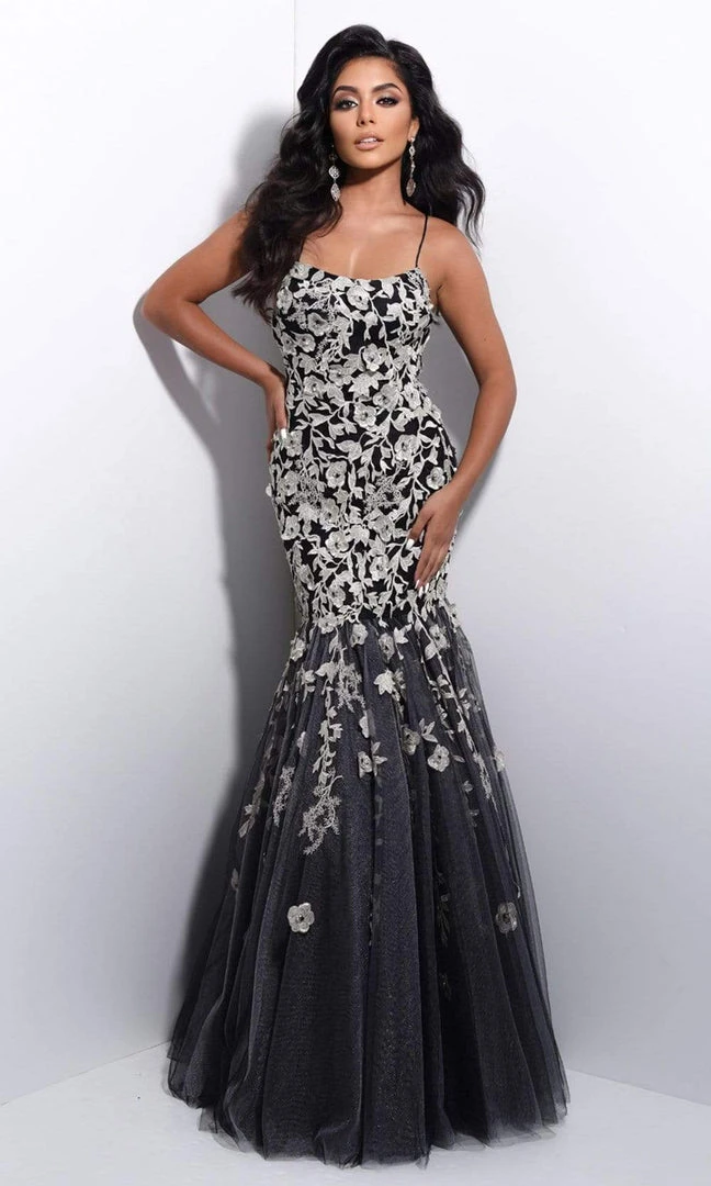 Jasz Couture - 7211 Spaghetti Strap Floral Applique Trumpet Dress 3 Jasz Couture - 7211 Spaghetti Strap Floral Applique Trumpet Dress