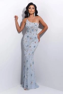 Jasz Couture - 7214 Lace Up Back Sequined Long Dress