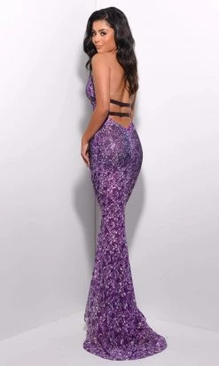 Jasz Couture - 7239 Stretch Lace And Beaded Deep V Neck Fitted Dress