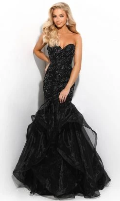 Jasz Couture - 7311 Embellished Strapless Ruffled Trumpet Dress