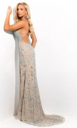 Jasz Couture - 7329 Sparkly Spaghetti Strap V-Neck Empire Dress