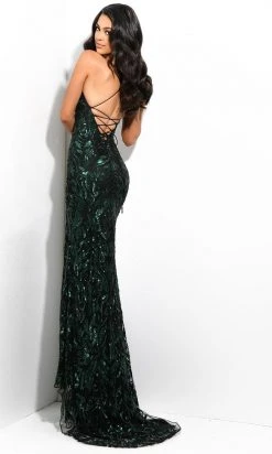 Jasz Couture - 7358 Sparkling Sequin Plunging V-Neckline Sheath Dress