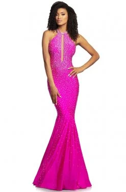 Johnathan Kayne - 2037 Jewel-Studded Illusion Plunge Halter Gown 16 Johnathan Kayne - 2037 Jewel-Studded Illusion Plunge Halter Gown