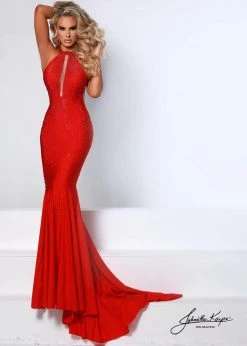 Johnathan Kayne - 2037 Jewel-Studded Illusion Plunge Halter Gown