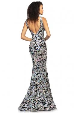 Johnathan Kayne - 2106 Sleeveless V Neck Sequin Velvet Mermaid Gown