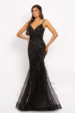 Johnathan Kayne - 2173 Beaded Sweetheart Feathered Trumpet Dress