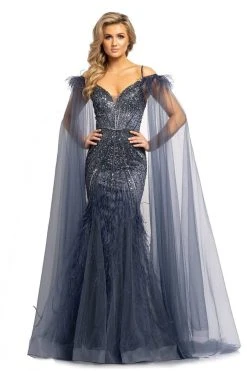 Johnathan Kayne - 2173 Beaded Sweetheart Feathered Trumpet Dress