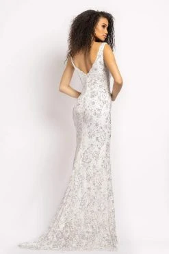Johnathan Kayne - 2181 Lace Deep V-Neck Embellished High Slit Dress