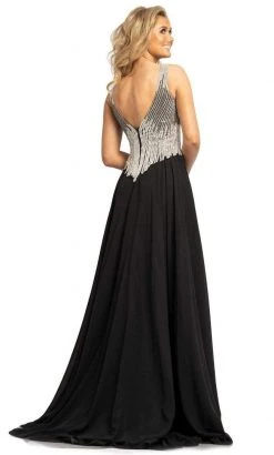 Johnathan Kayne - 2196 Embellished Deep V Neck A-line Gown With Slit