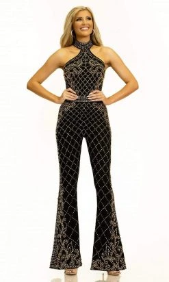 Johnathan Kayne - 2328 Patterned Beads Halter Jumpsuit