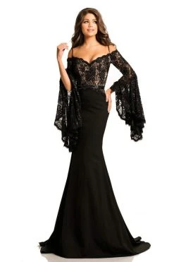 Johnathan Kayne - 7244 Bell Sleeve Off-Shoulder Lace Gown