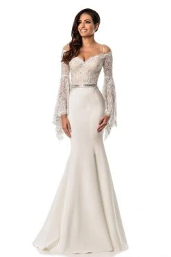 Johnathan Kayne - 7244 Bell Sleeve Off-Shoulder Lace Gown