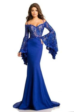 Johnathan Kayne - 7244 Bell Sleeve Off-Shoulder Lace Gown