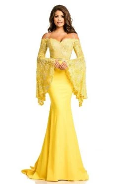 Johnathan Kayne - 7244 Bell Sleeve Off-Shoulder Lace Gown