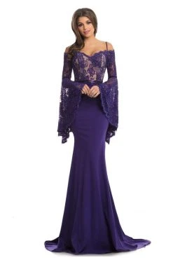 Johnathan Kayne - 7244 Bell Sleeve Off-Shoulder Lace Gown
