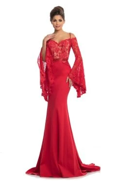 Johnathan Kayne - 7244 Bell Sleeve Off-Shoulder Lace Gown