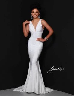 Johnathan Kayne - 9213 Crystal Studded Empire Waist Fitted Mermaid Gown