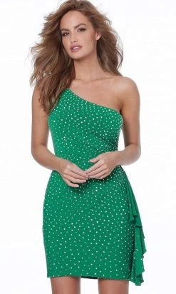 Jovani - 00012 Sleeveless One Shoulder Beaded Cocktail Dress